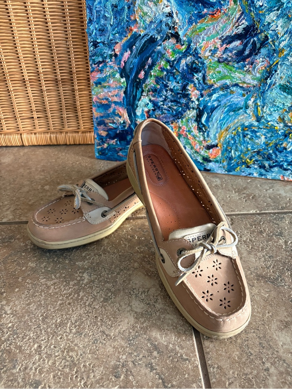 Sperry Women’s Top Sider Light Brown Perforated Leather Deck Shoes